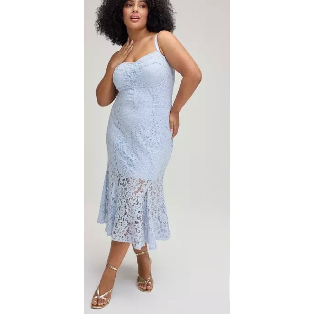 Torrid Studio Light Blue Lace Corset Maxi Dress Mermaid Hem Formal Special Event